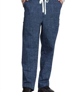 Denim scrubs normal pant with elasticated twill drawstring (white) with 2 side pockets.