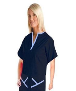 Top 2 pocket ladies y-neck half sleeve style solid